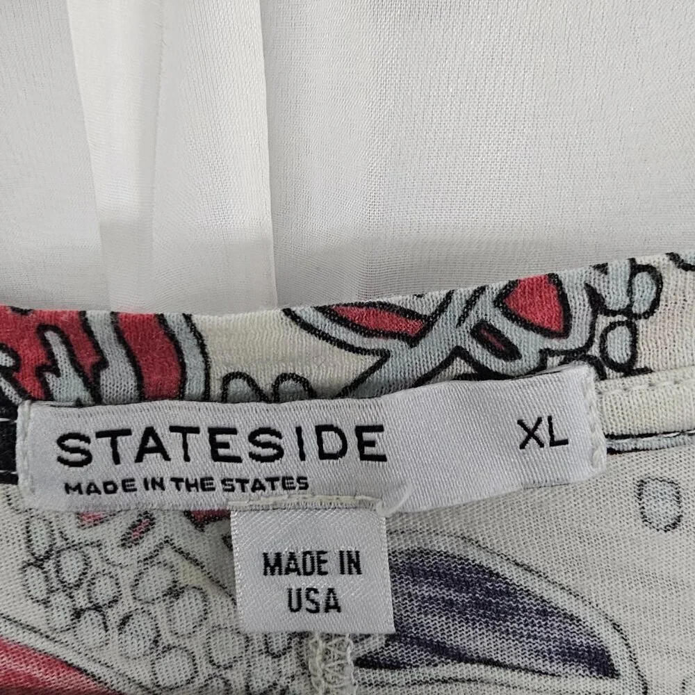 Stateside Blue Red Long Sleeve Tee Shirt Floral Artsy Boho XL - Picture 8 of 10